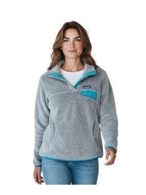 Patagonia Women’s Re-Tool Snap-T Pullover - Light Gray with Teal Accents